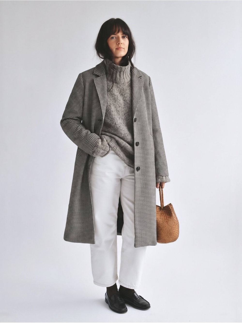 Abercrombie & Fitch Black and White Houndstooth Car Coat